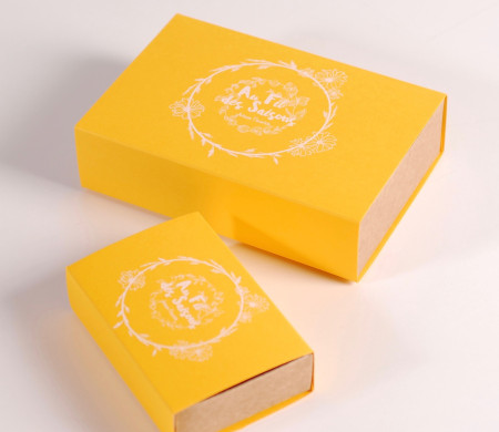 Yellow matchbox-sized gift box