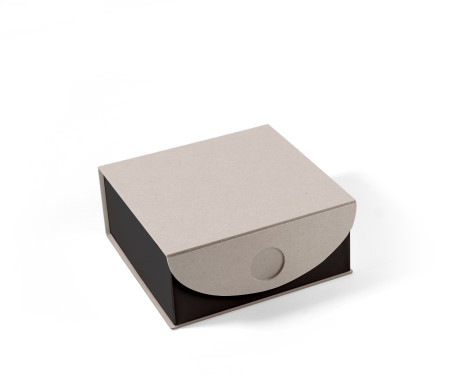 Square box made of rigid ecological cardboard, assembled and glued.
