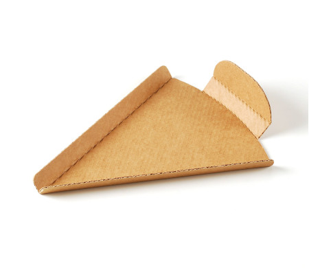 Sturdy pizza holder with tab to prevent burnt fingers.