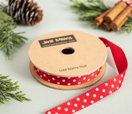 Red and White spotty Grosgrain ribbon
