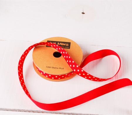 Red and White spotty Grosgrain ribbon