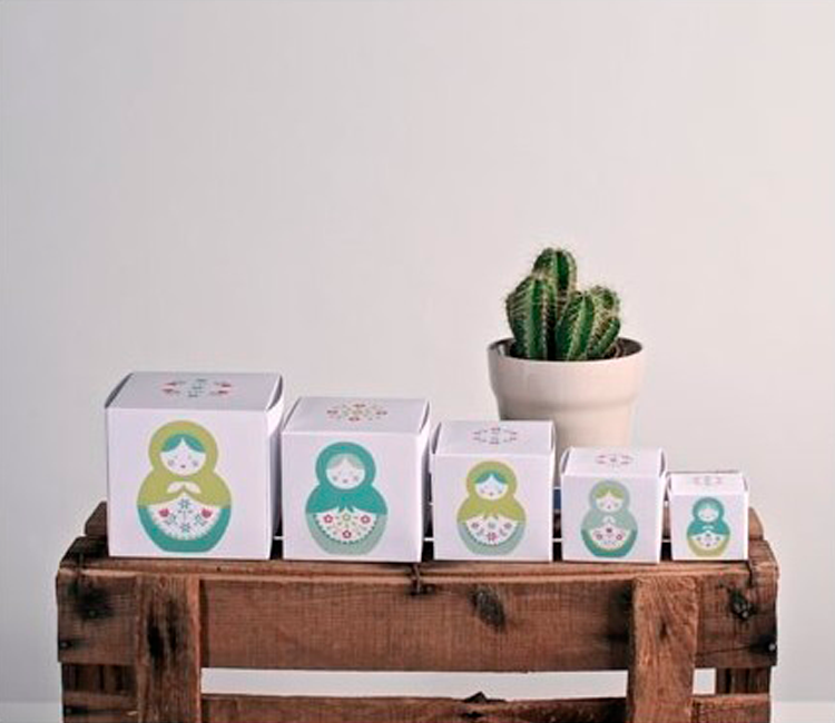 Printed boxes. Matryoshka dolls Printed boxes. Matryoshka dolls