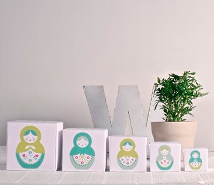 Printed boxes. Matryoshka dolls Printed boxes. Matryoshka dolls