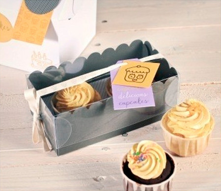 Small box for 2 cupcakes with clear lid