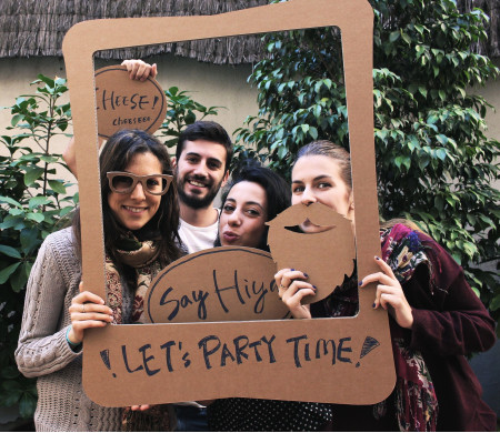 Cardboard photo booth with accessories