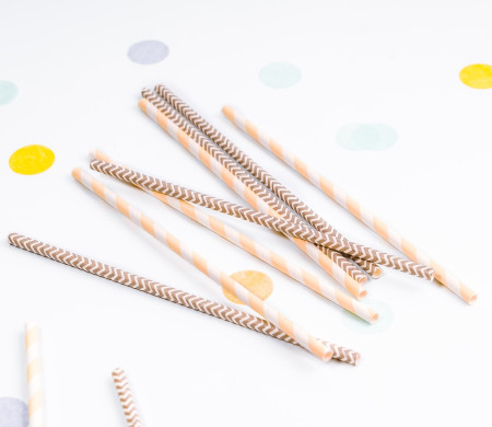 Paper Straws with Brown Stripes