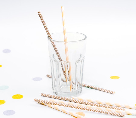 Paper Straws with Brown Stripes