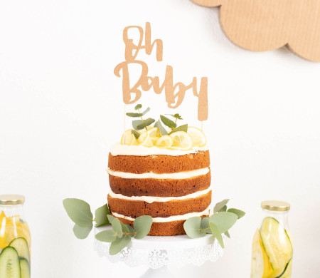 Decorative cake topper with "Oh Baby" text