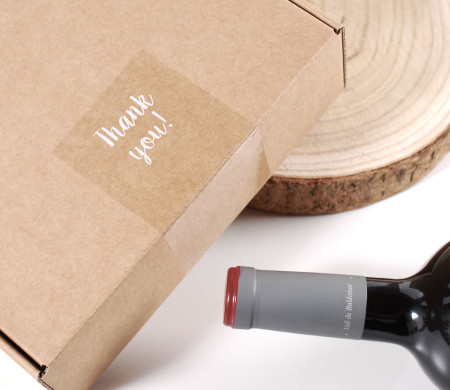 Transparent "Thank you" label for deliveries.