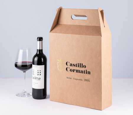 Box for wines and Cava, with carry handle to hold two or three bottles
