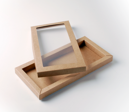 Cardboard box with window for cookies.