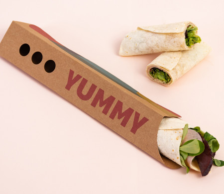 Take-away container for crepes and pancakes, made from cardboard and ideal for your food truck.
