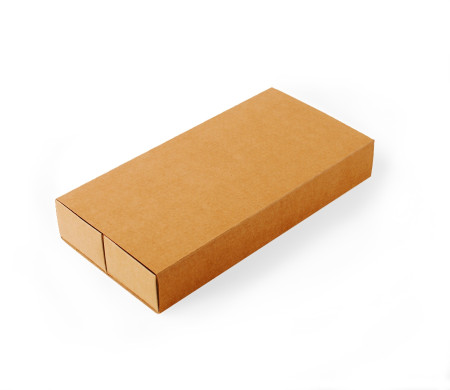 Long cardboard box for sushi with a sleeve.