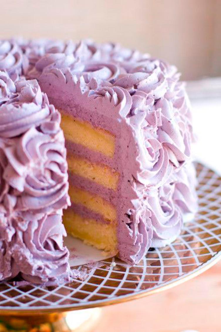 lemon layer cake with blueberry lavender butter cream