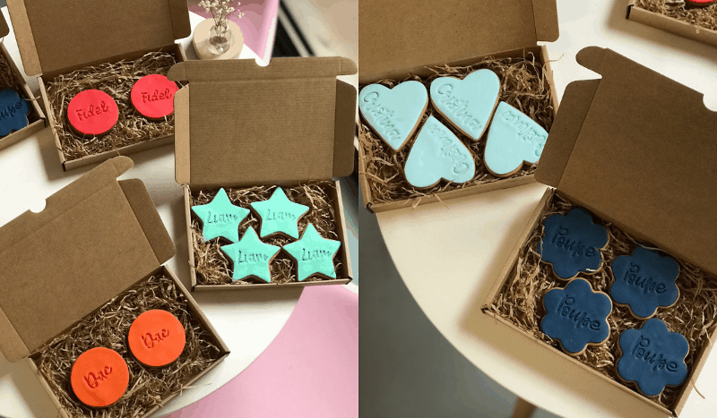 Personalized cookies in our box for postal delivery.