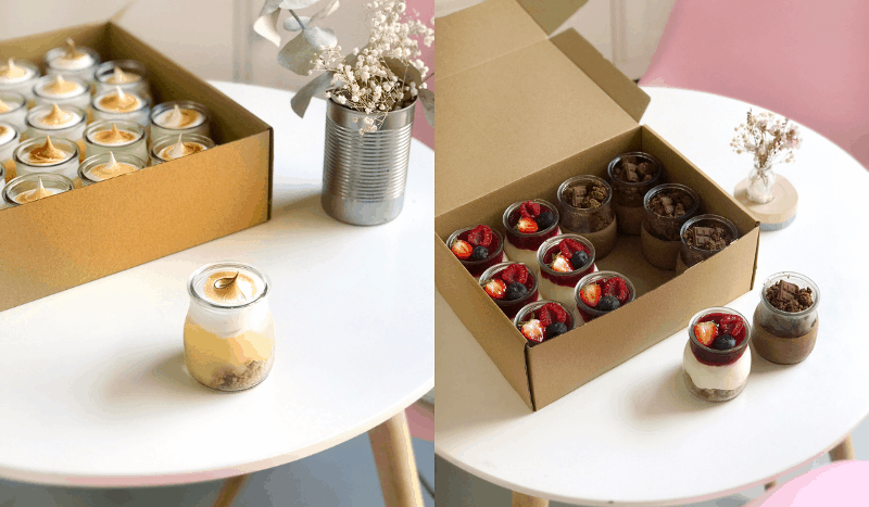 Desserts in glasses shipped with our rectangular box.